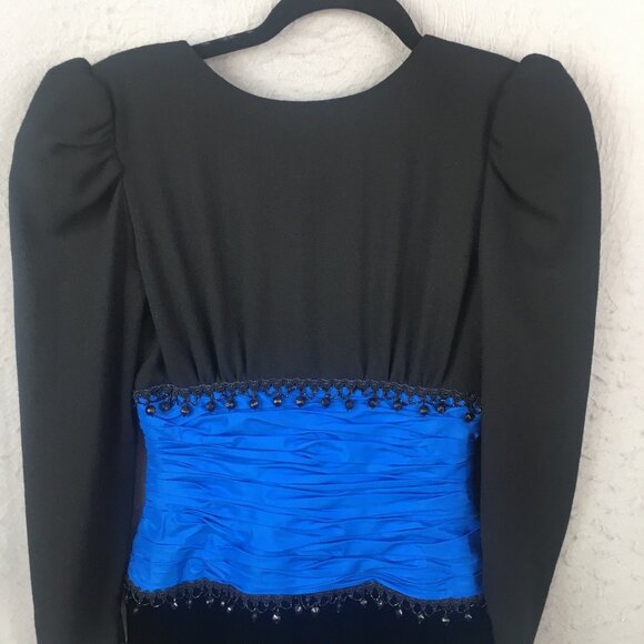Vintage Lawrence Dress Womens 4 Blue Black Ruched Event Neiman Marcus Cocktail - Picture 4 of 16